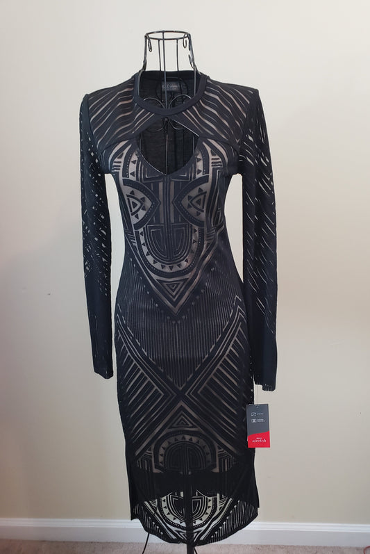 Bold elements Cut to Curve Embroidered Black and Tan Stretch Dress - New