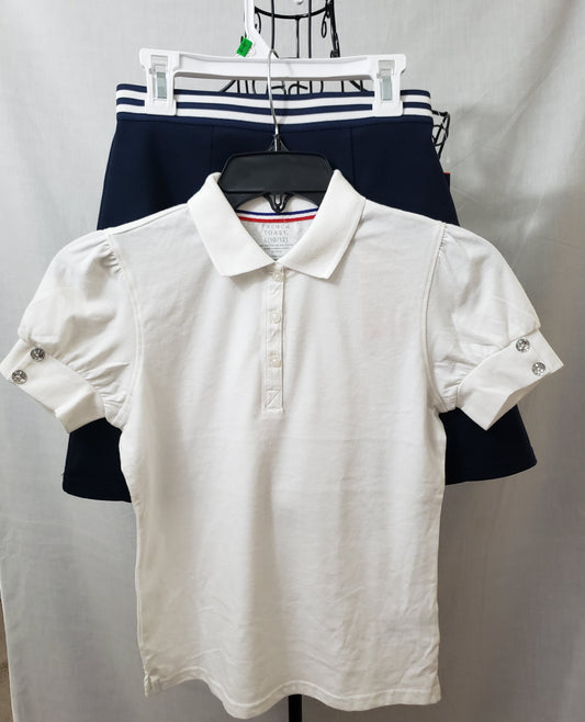 French Toast White Button Down Polo Shirt and Navy Blue Skirt /Skort - New