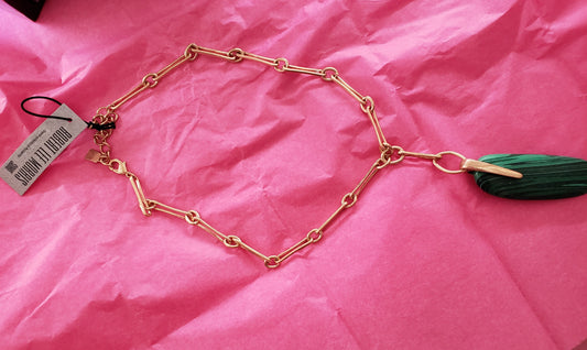 RLM - Robert Lee Morris Necklace - Gold Tiered Chain with Green Stone