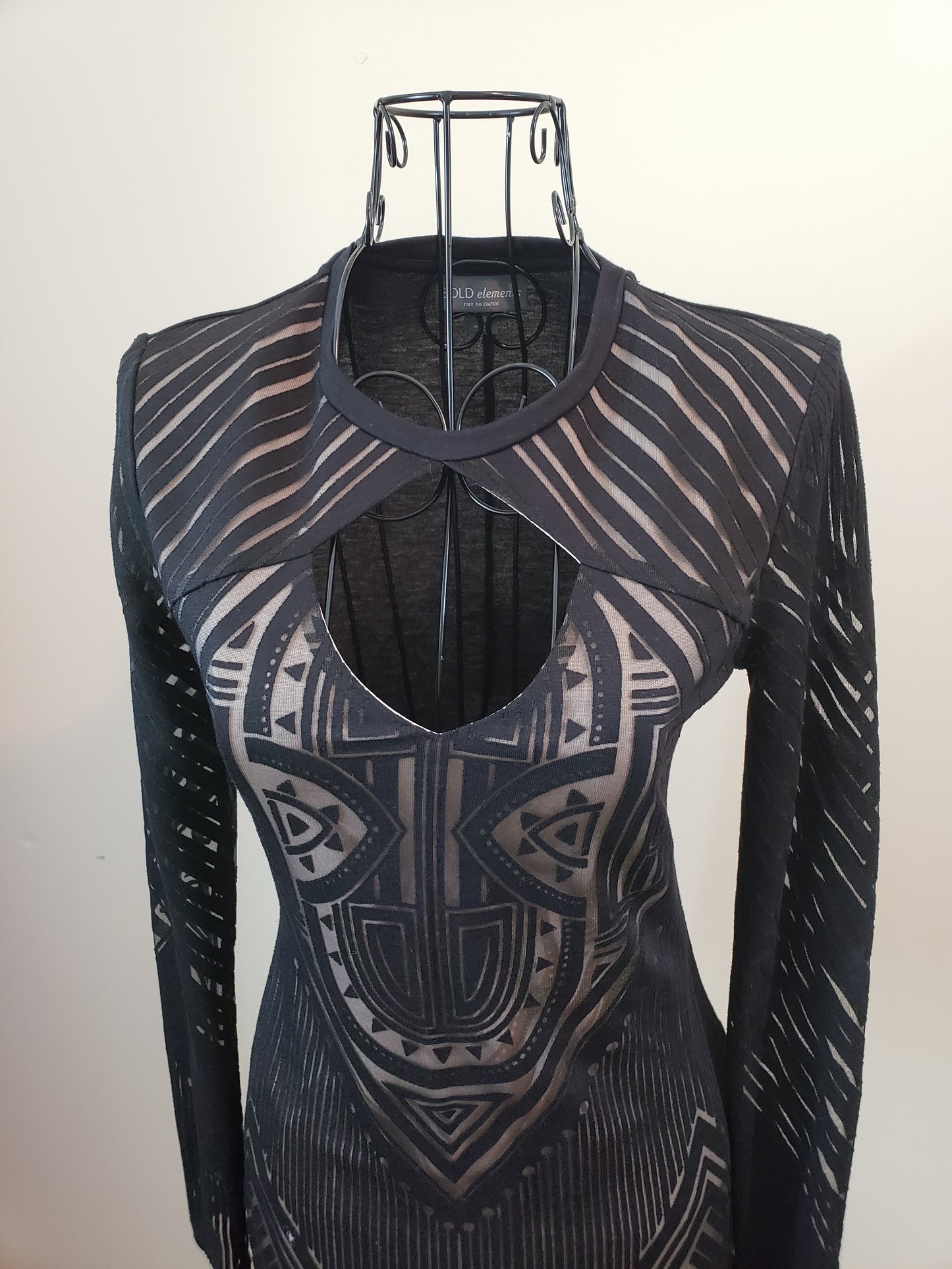 Bold elements Cut to Curve Embroidered Black and Tan Stretch Dress - New