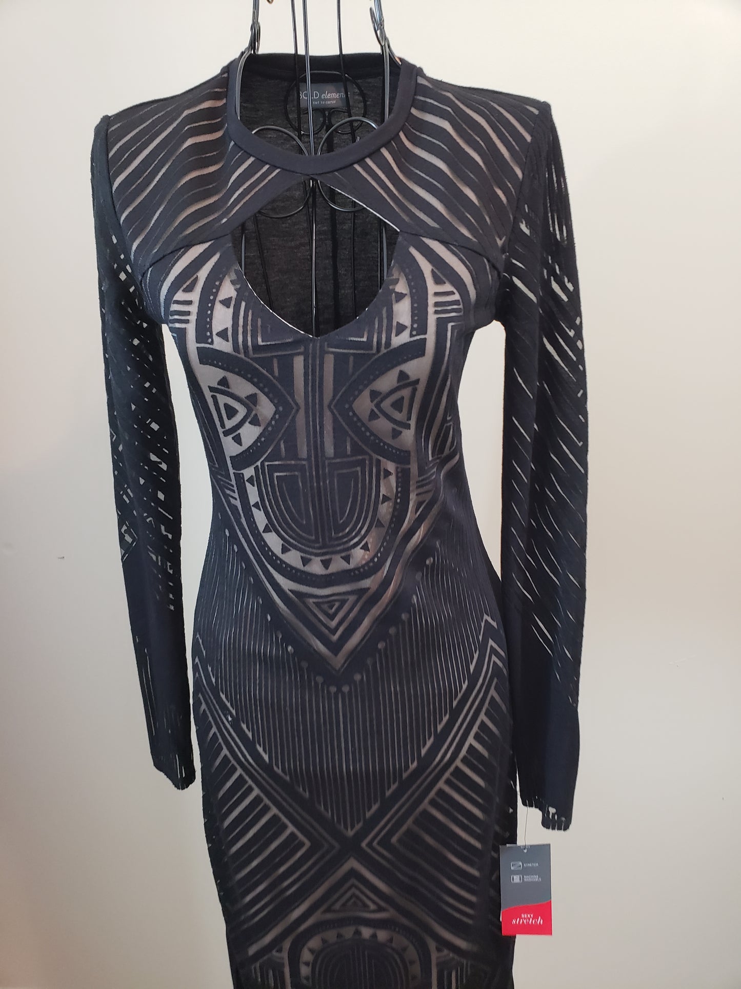 Bold elements Cut to Curve Embroidered Black and Tan Stretch Dress - New