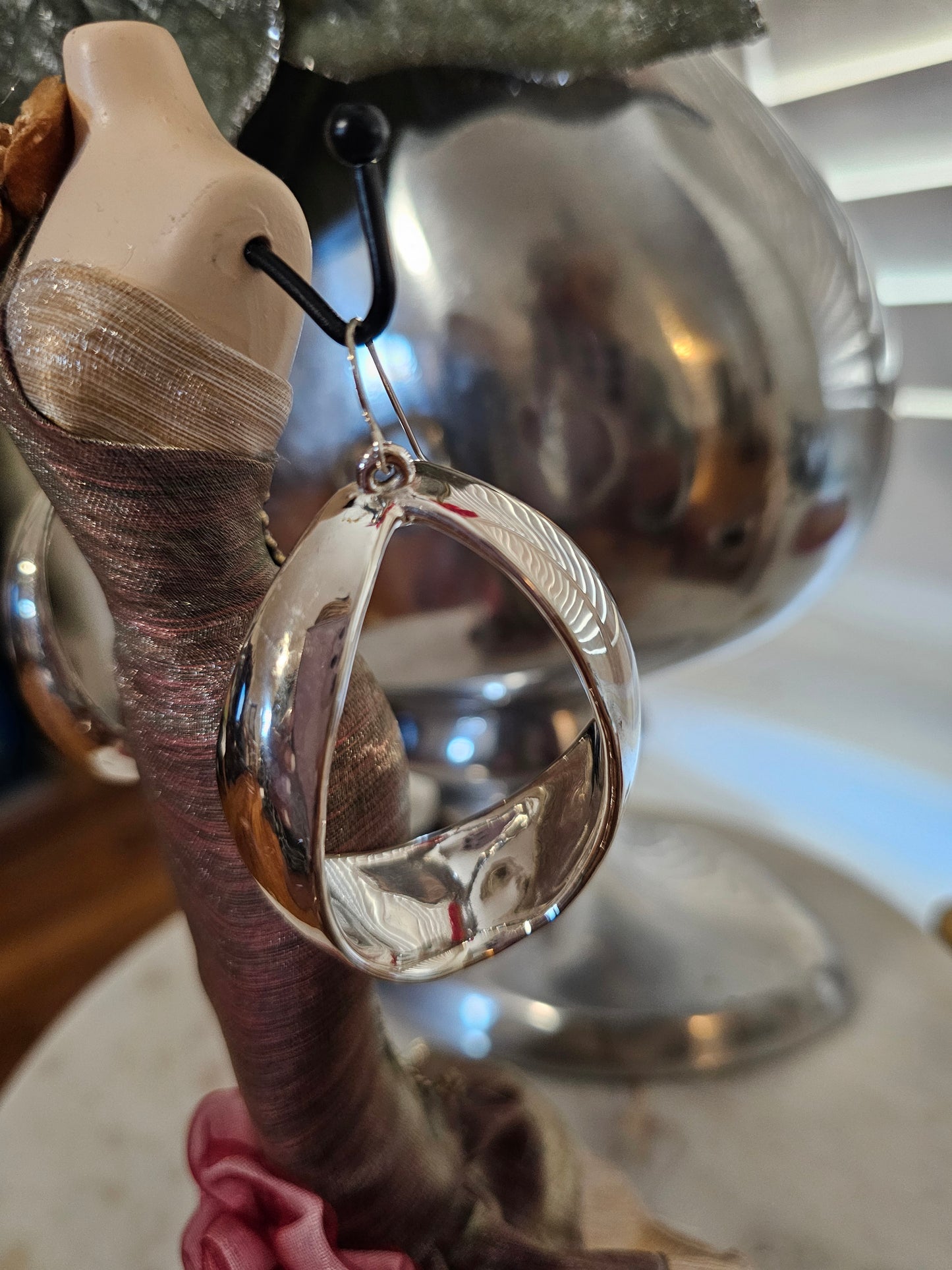 E&L Sterling Silver Earrings - Sterling Silver Electroform -  Dangle Hoop - Israel - New