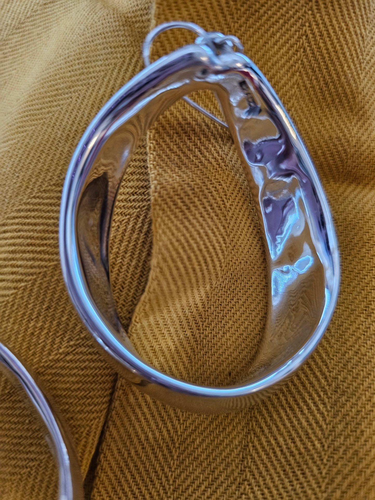 E&L Sterling Silver Earrings - Sterling Silver Electroform -  Dangle Hoop - Israel - New