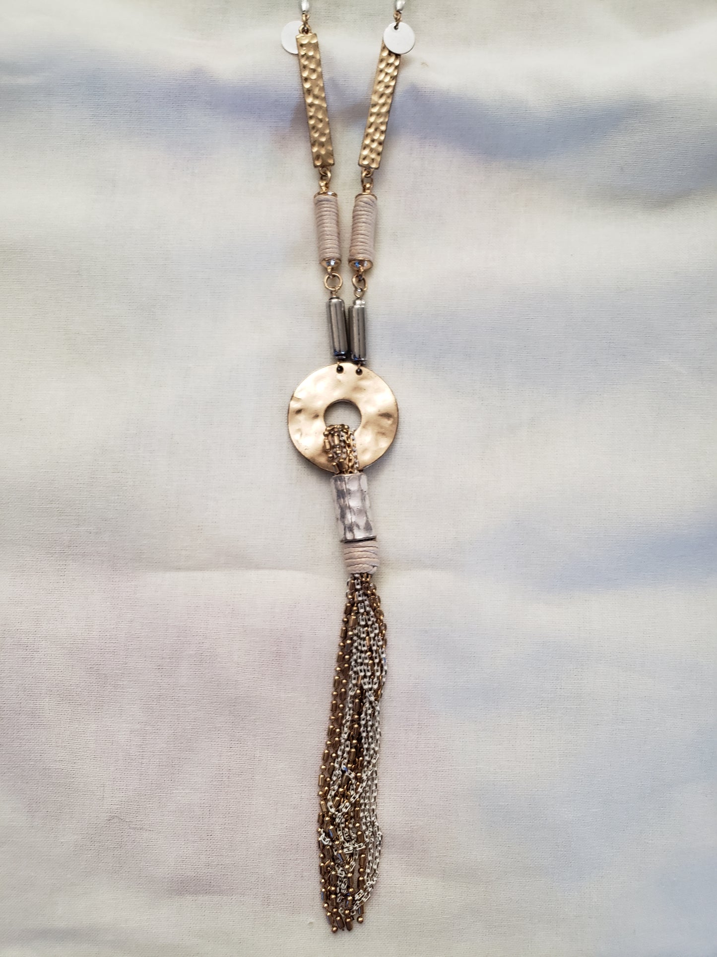 Carol Dauplaise Gold, Silver & White Necklace