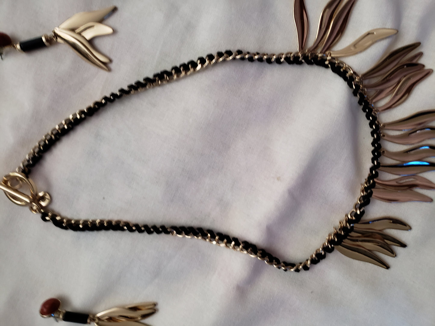 Black and Gold Earrings and Necklace Set