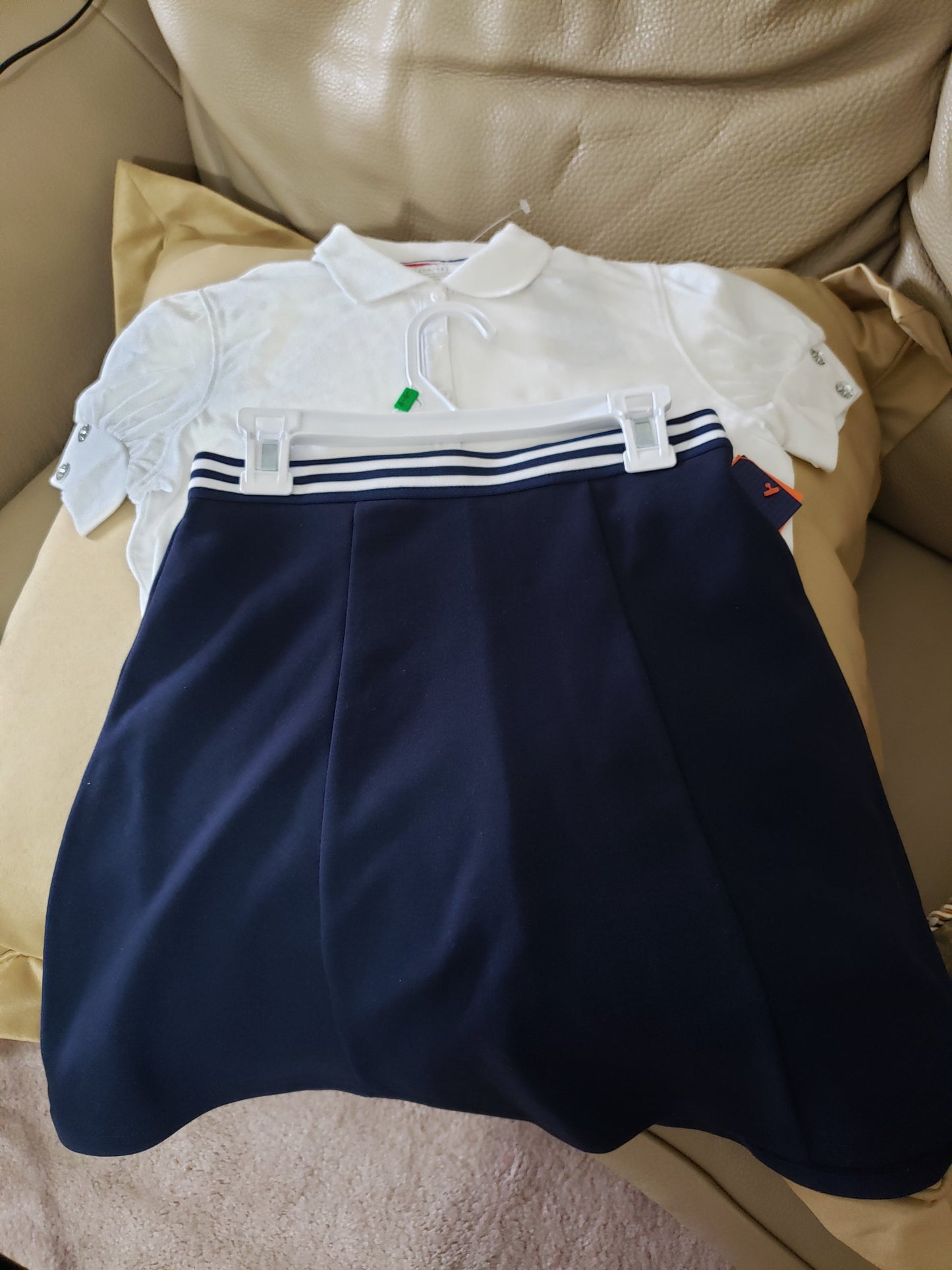 French Toast White Button Down Polo Shirt and Navy Blue Skirt /Skort - New