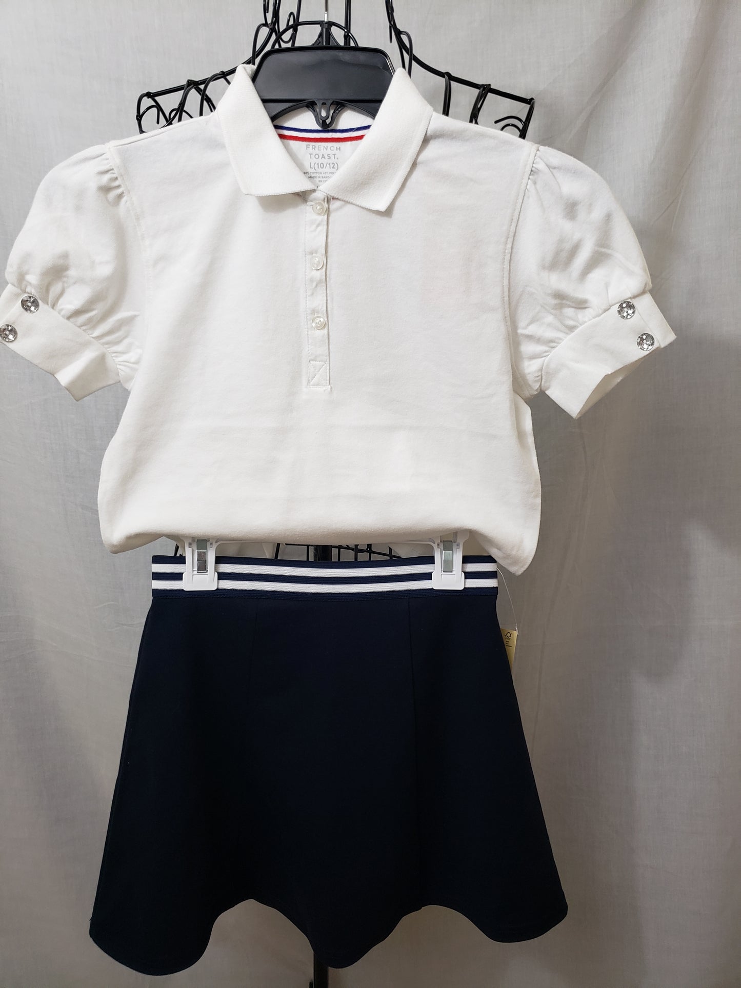 French Toast White Button Down Polo Shirt and Navy Blue Skirt /Skort - New
