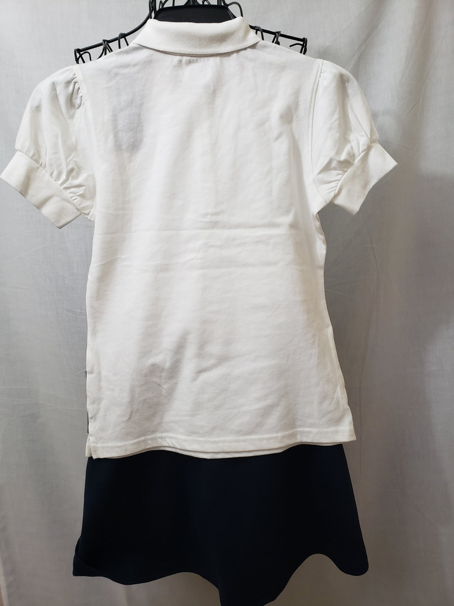 French Toast White Button Down Polo Shirt and Navy Blue Skirt /Skort - New