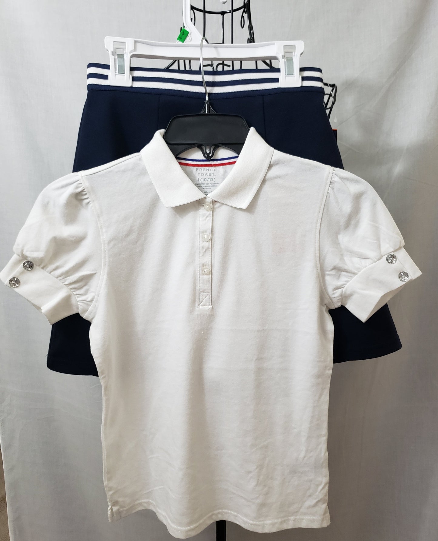 French Toast White Button Down Polo Shirt and Navy Blue Skirt /Skort - New
