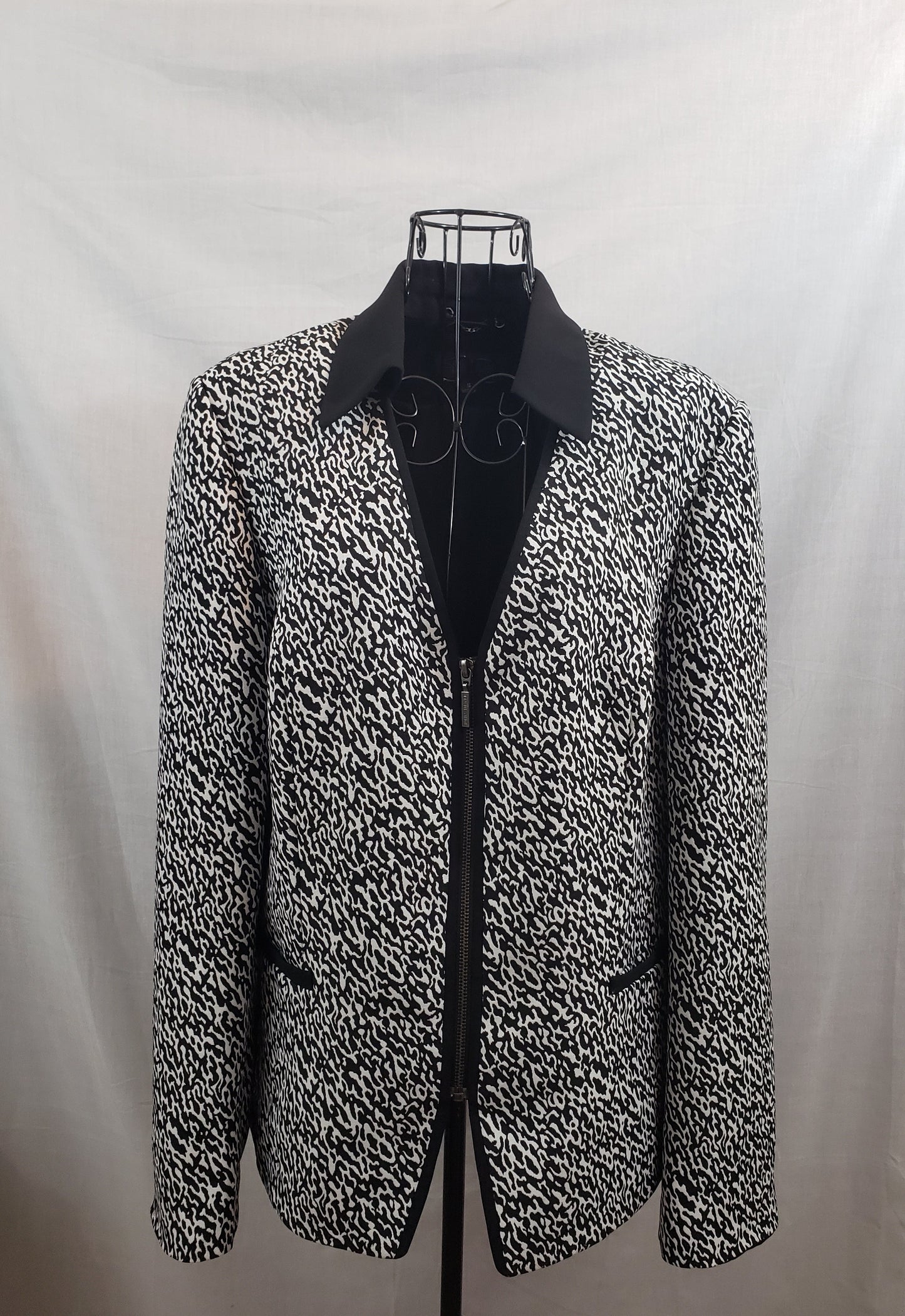 John Meyer Collection Blazer - Speckled Black and White - Black Collar and Trim