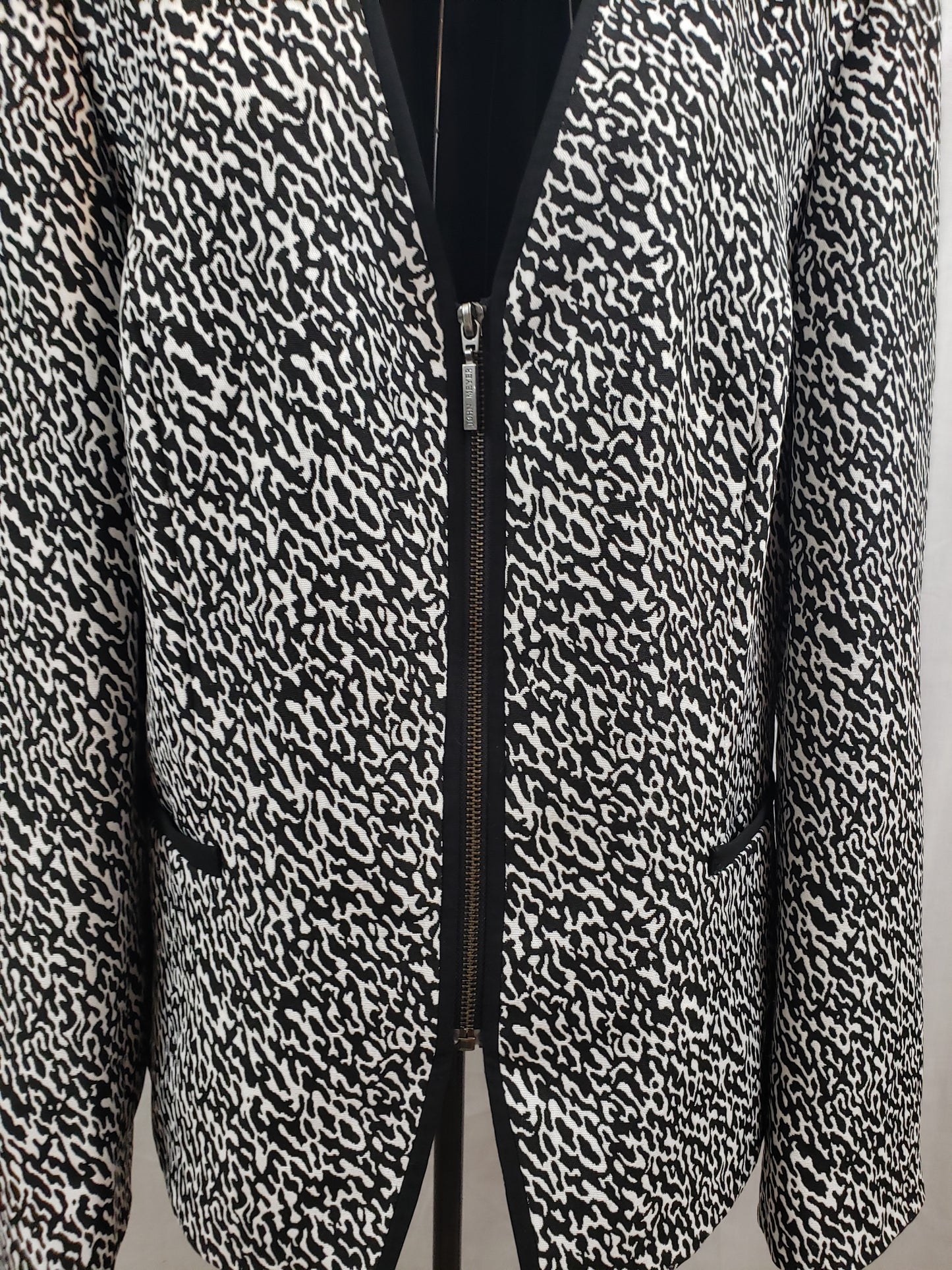 John Meyer Collection Blazer - Speckled Black and White - Black Collar and Trim