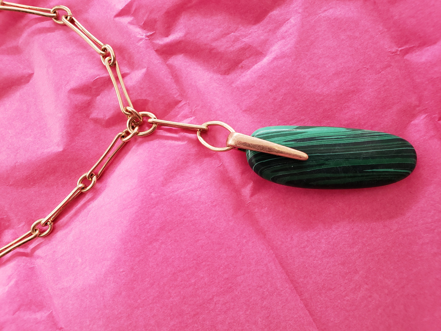 RLM - Robert Lee Morris Necklace - Gold Tiered Chain with Green Stone