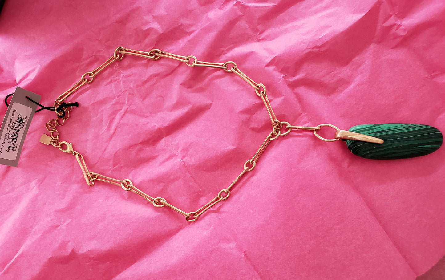 RLM - Robert Lee Morris Necklace - Gold Tiered Chain with Green Stone